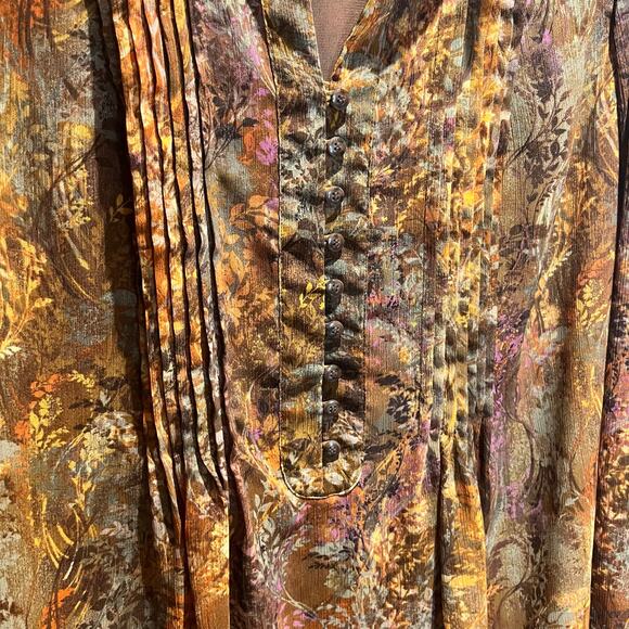 Coldwater Creek Women's Floral Popover Blouse Sz 1X Brown Fall Casual - Picture 5 of 6